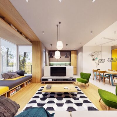 Thi công nội thất chung cư 2 phòng ngủ đơn giản