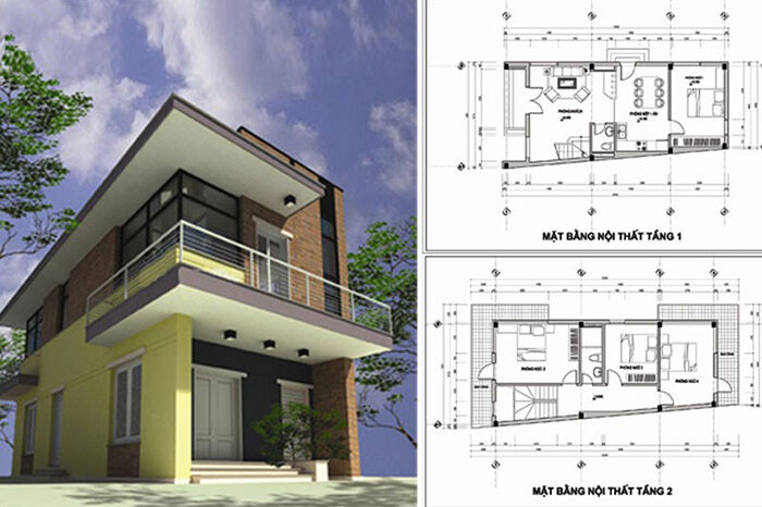 Thiết kế nhà 100m2 2 tầng tổng chi phí 500 triệu